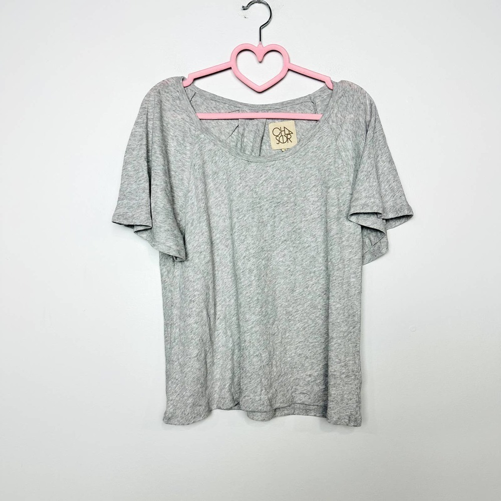 Chaser NWT Scoop Neck Flounce Sleeve Raglan Oversized Blouse Gray Size Small NEW